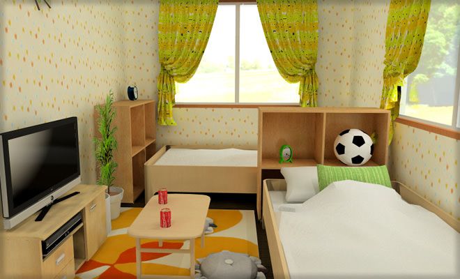 ６畳子供部屋を兄弟二人で使うために間仕切り活用したレイアウト例 子供部屋のレイアウト インテリアコーディネート